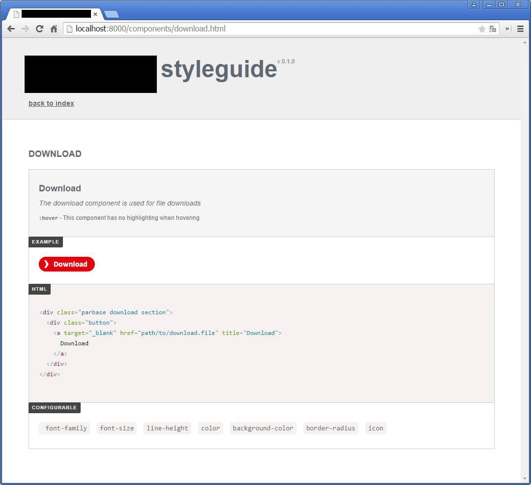 The component in the living styleguide